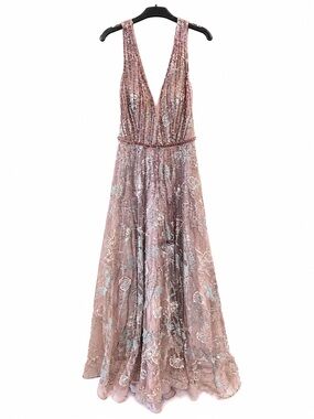 Catwalk 40124 Pink Embellished V-Neck Evening Dress